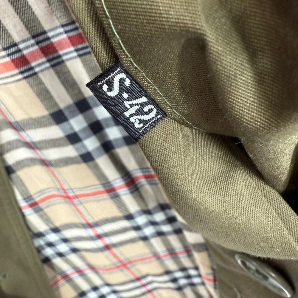 Vintage Olive Green Trench Coat Plaid Lined Sz Mens 42 L Heritage Prep Military
